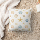 ウォーターカラー シェル・ヒトデ 海岸パターン クッション (ブランケット)