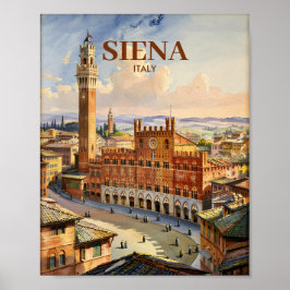ウォーターカラー シエーナ イタリア ヴィンテージ ピアッツァ デル カンポ ポスター
