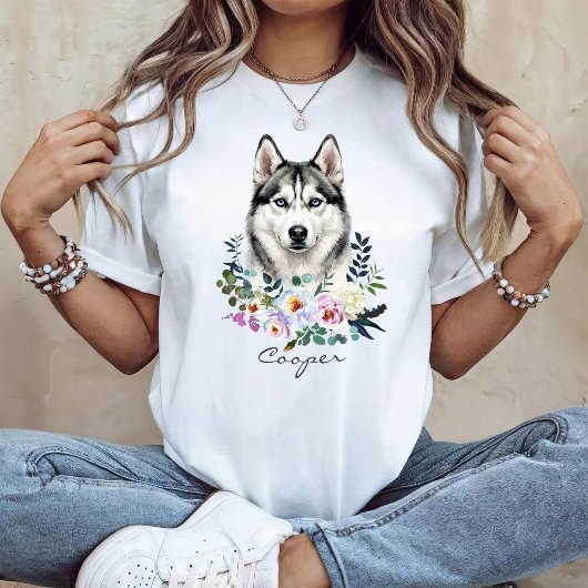 ウォーターカラー・シベリアンハスキー Tシャツ