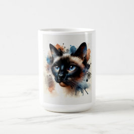 ウォーターカラー・シャム猫のカラフルな肖像 コーヒーマグカップ