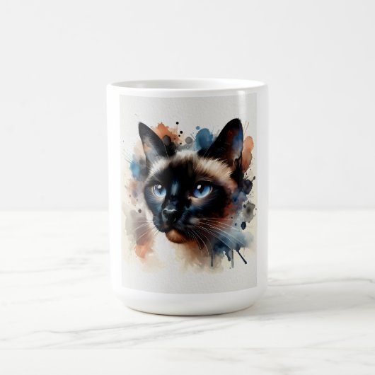 ウォーターカラー・シャム猫のカラフルな肖像 コーヒーマグカップ (中央)