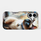 ウォーターカラー+シャム猫 iPhone 16ケース (裏面横)