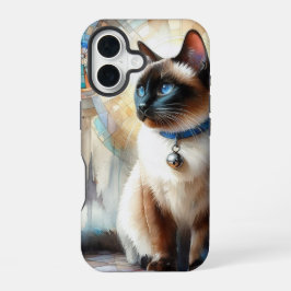 ウォーターカラー+シャム猫 iPhone 16ケース
