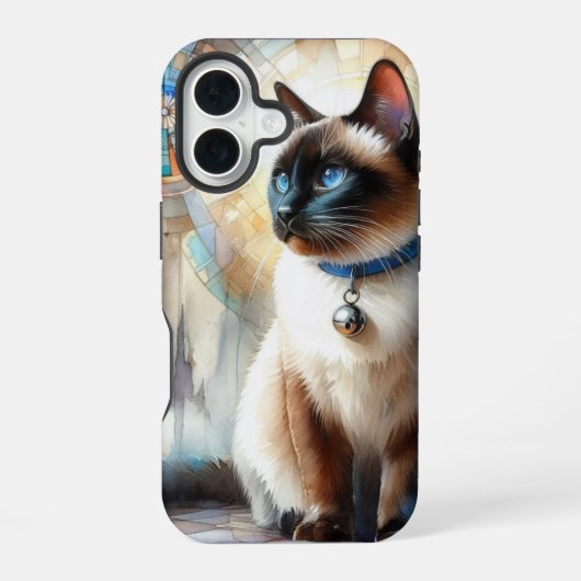 ウォーターカラー+シャム猫 iPhone 16ケース (裏面)