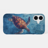 ウォーターカラー・シー・タートル・オーシャン・パーソナライズデザイン iPhone 16ケース (裏面横)