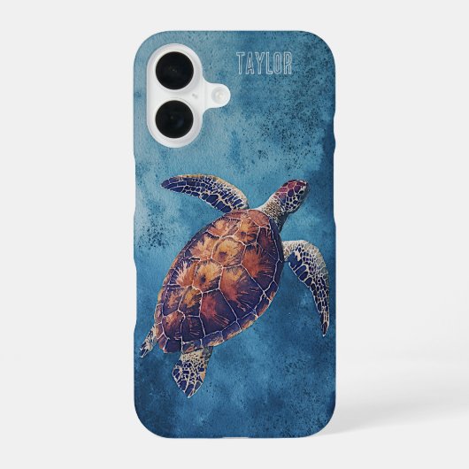 ウォーターカラー・シー・タートル・オーシャン・パーソナライズデザイン iPhone 16ケース (裏面)