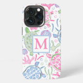 ウォーターカラー・シー・タートル・オーシャン・モノグラム・コースト風 iPhoneケース (裏面)