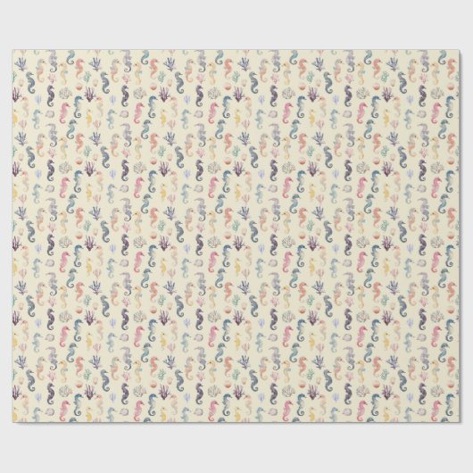 ウォーターカラー シー ホース パターン 海岸沿いの保育園 海 ラッピングペーパー (フラット)