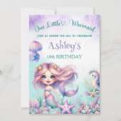 ウォーターカラー・シー・マーメイドの誕生日 招待状 (正面)