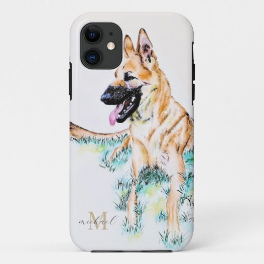 ウォーターカラー ジャーマンシェパード マリノア モノグラム Case-Mate iPhoneケース (裏面)