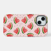 ウォーターカラー スイカ フルーツ柄 iPhone 15ケース (裏面横)