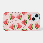 ウォーターカラー スイカ フルーツ柄 iPhone 15ケース (裏面横)