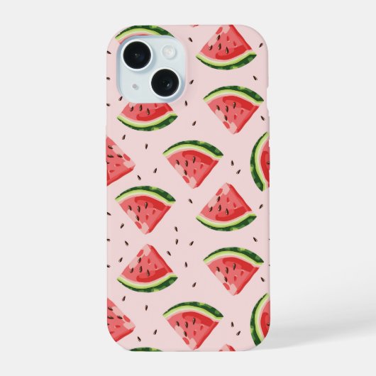 ウォーターカラー スイカ フルーツ柄 iPhone 15ケース (裏面)