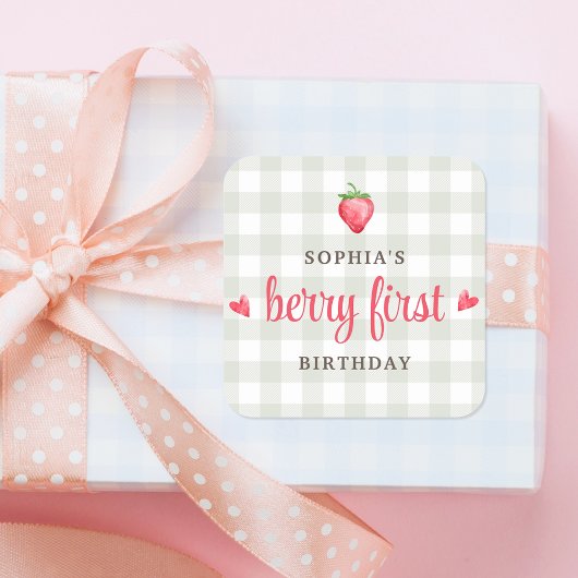ウォーターカラー ストロベリー いちご 1歳の誕生日 スクエアシール