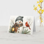ウォーターカラー・スノーマンクリスマスカード – ランタン&カード カード (黄色い花)