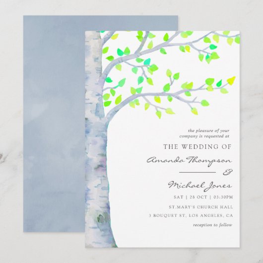 ウォーターカラー スプリング バーチ ウェディング 招待状 (正面/裏面)
