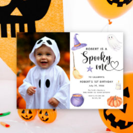 ウォーターカラー スプーキー ハロウィン 1歳の誕生日 招待状