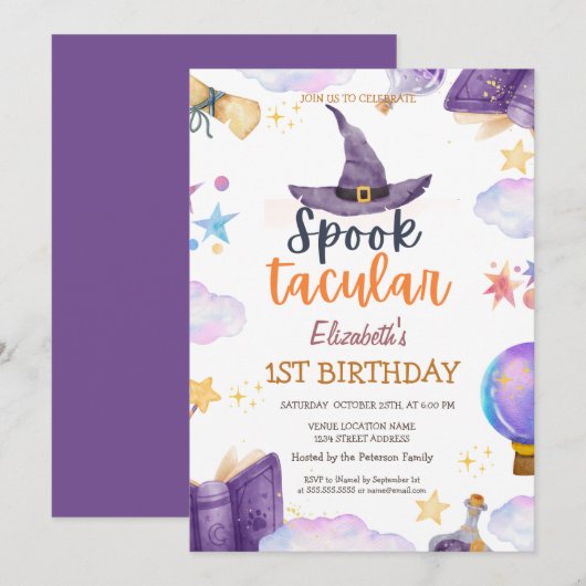 ウォーターカラー スプークタキュラー ハロウィン 誕生日  招待状 (正面/裏面)
