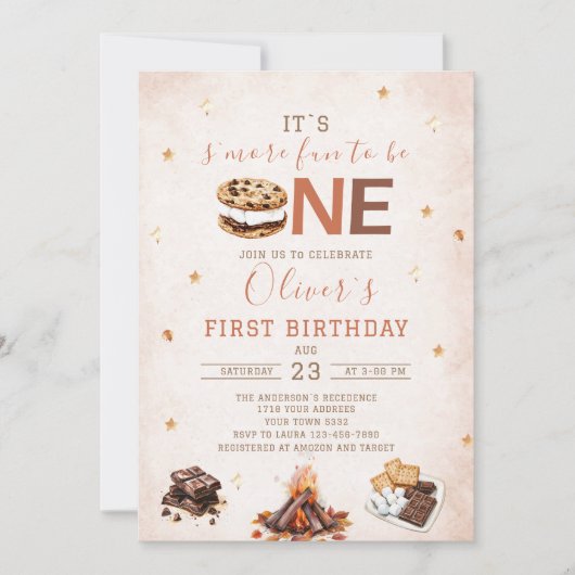 ウォーターカラー スモア 愛を育む 秋の誕生日パーティー 招待状 (正面)
