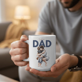 ウォーターカラー・スーパーダッドと息子の抱擁 コーヒーマグカップ