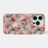 ウォーターカラー ソフトピンクのバラ ベージュの花柄 iPhoneケース (裏面横)