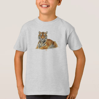 ウォーターカラー・タイガー・イラスト – 雄大な野生動物 Tシャツ
