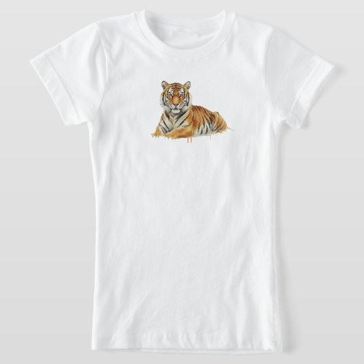 ウォーターカラー・タイガー・イラスト – 雄大な野生動物 Tシャツ (レイダウン)