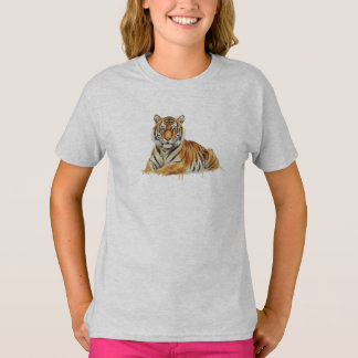 ウォーターカラー・タイガー・イラスト – 雄大な野生動物 Tシャツ