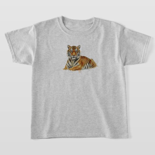 ウォーターカラー・タイガー・イラスト – 雄大な野生動物 Tシャツ (レイダウン)