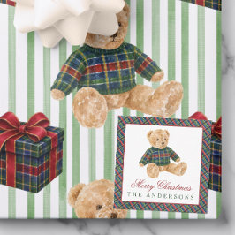 ウォーターカラー・タターンチェックのクリスマスセーターを着たクマ ノートカード