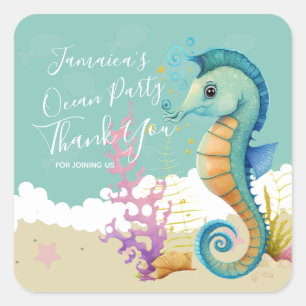 ウォーターカラー タツノオトシゴ 海 誕生日 ありがとう スクエアシール
