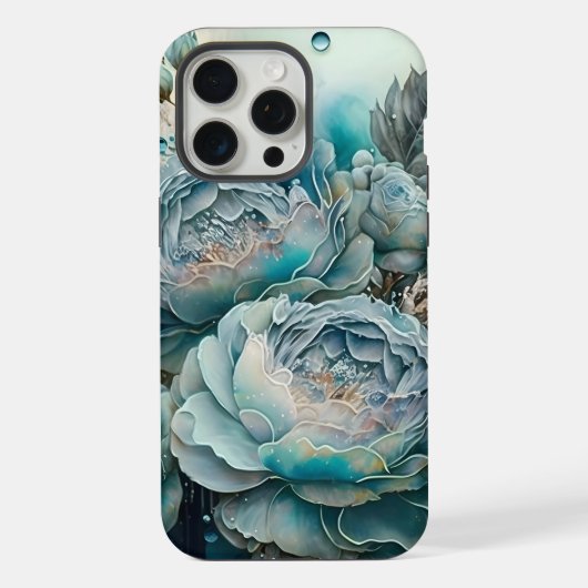 ウォーターカラー ターコイズ ローズ iPhoneケース (裏面)