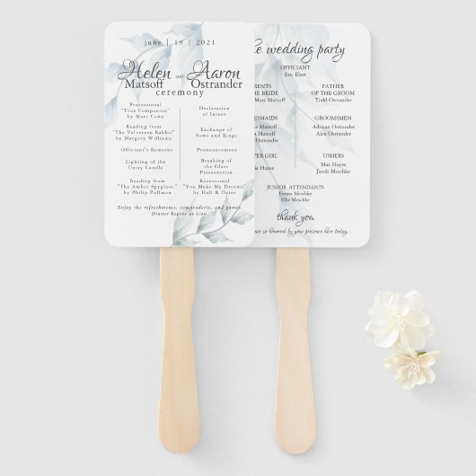 ウォーターカラー ダスティーブルー ダスティーセイジ ヘレン ハンドファン (正面&裏面)