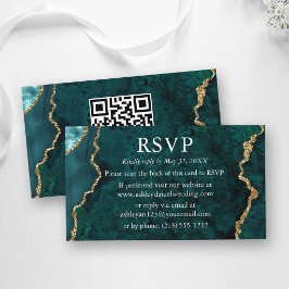 ウォーターカラー・ティール大理石の結婚式RSVP QR裏面 エンクロージャーカード