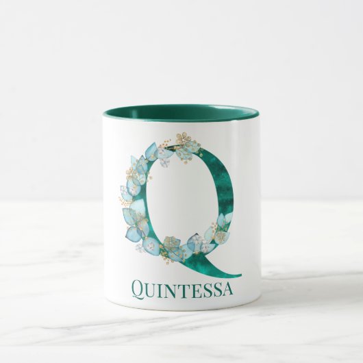 ウォーターカラー・ティール＋ゴールド・モノグラム Q マグカップ (中央)
