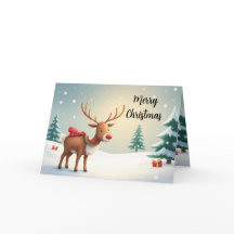 ウォーターカラー トナカイ クリスマスカード
