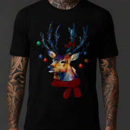 ウォーターカラー トナカイ クリスマス オーナメント ホリデー トライブレンドTシャツ