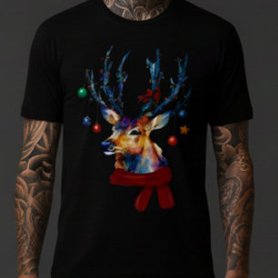 ウォーターカラー トナカイ クリスマス オーナメント ホリデー トライブレンドTシャツ