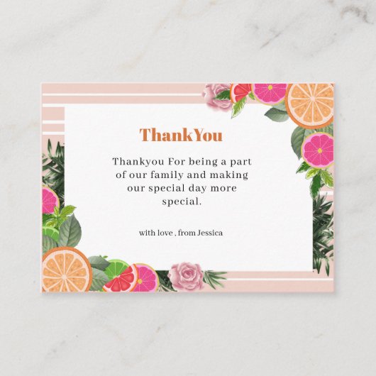 ウォーターカラー トロピカル シトラス サンクス かわいい エンクロージャーカード (正面)