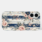 ウォーターカラー ネイビー フラワー ストライプ パターン デザイン Case-Mate iPhoneケース (裏面 (横))