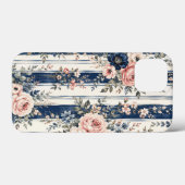 ウォーターカラー ネイビー フラワー ストライプ 柄 デザイン Case-Mate iPhoneケース (裏面 (横))