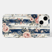 ウォーターカラー ネイビー フラワー ストライプ 柄 デザイン Case-Mate iPhoneケース (裏面 (横))