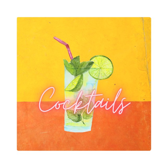 ウォーターカラー&ネオンカクテルメタルバーアート メタルプリント (正面)