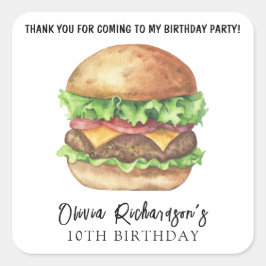 ウォーターカラー ハンバーガー パーティー 誕生日 ありがとう スクエアシール