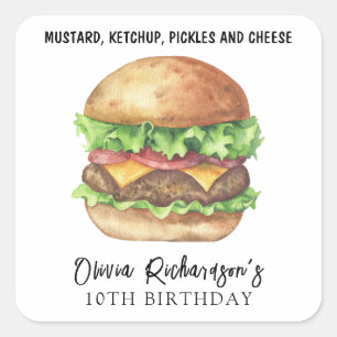 ウォーターカラー ハンバーガー パーティー 誕生日 スクエアシール