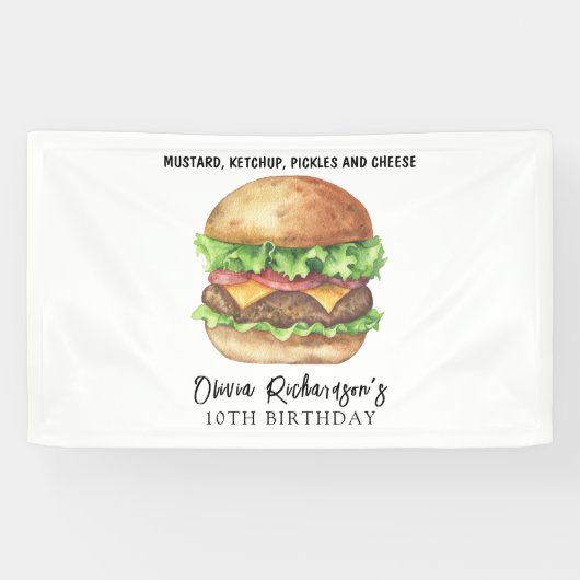 ウォーターカラー ハンバーガー パーティー 誕生日 横断幕 (横)