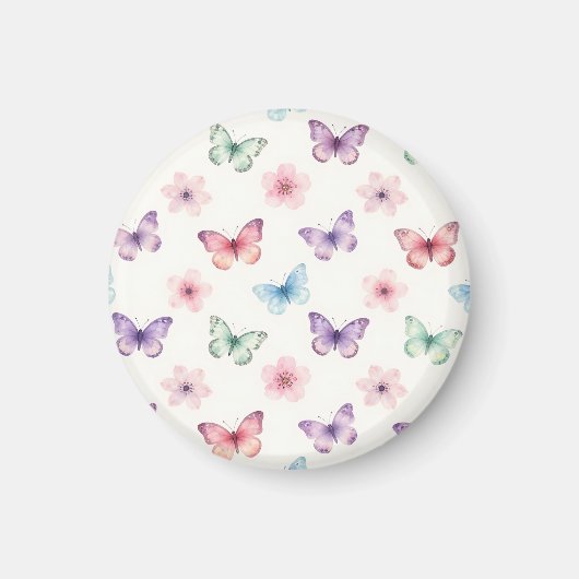 ウォーターカラー バタフライ 桜 パターン マグネット (正面)