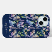 ウォーターカラー バタフライ 藤の花 カスタムネーム Case-Mate iPhoneケース (裏面 (横))