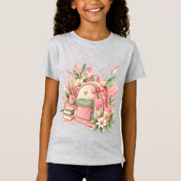 ウォーターカラー バックトゥスクール ガールズTシャツ | ピンクバック Tシャツ