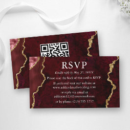 ウォーターカラー・バーガンディー大理石の結婚式RSVP QR裏面 エンクロージャーカード